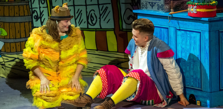 Leni Murphy as The Cat and Connor Baldwin as Dick Whittington in Dick Whittington